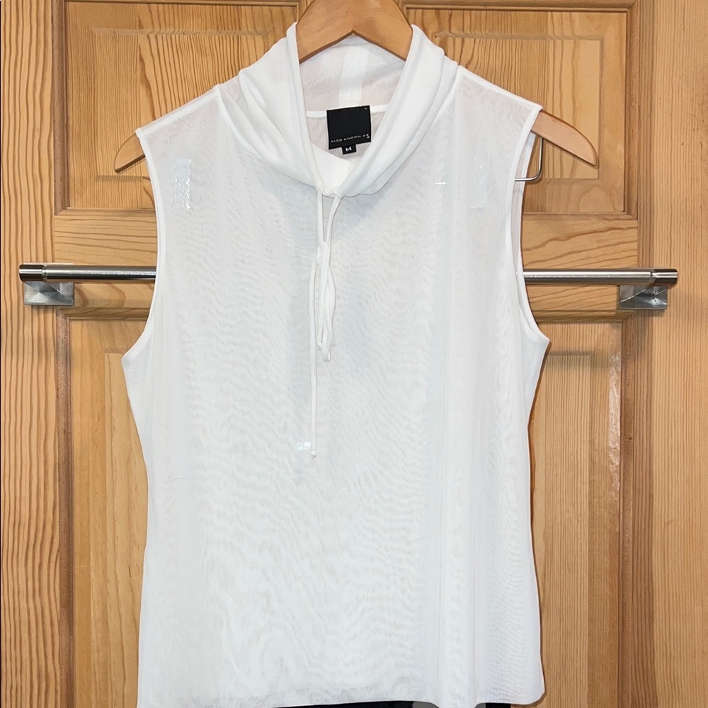 White Sleeveless Sheer Cowl Neck Sleeveless Top Sz M